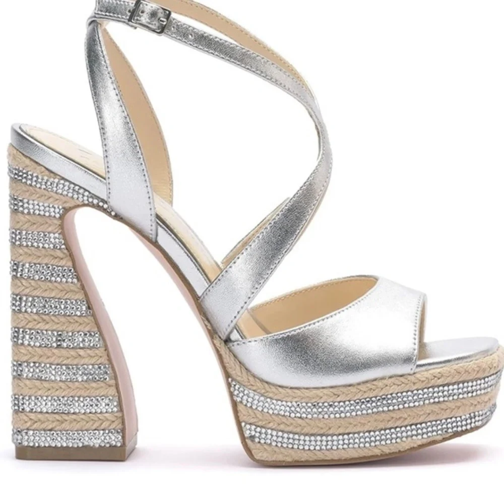 Silver Platform Strappy High Heel Sandal - Women NWOT
